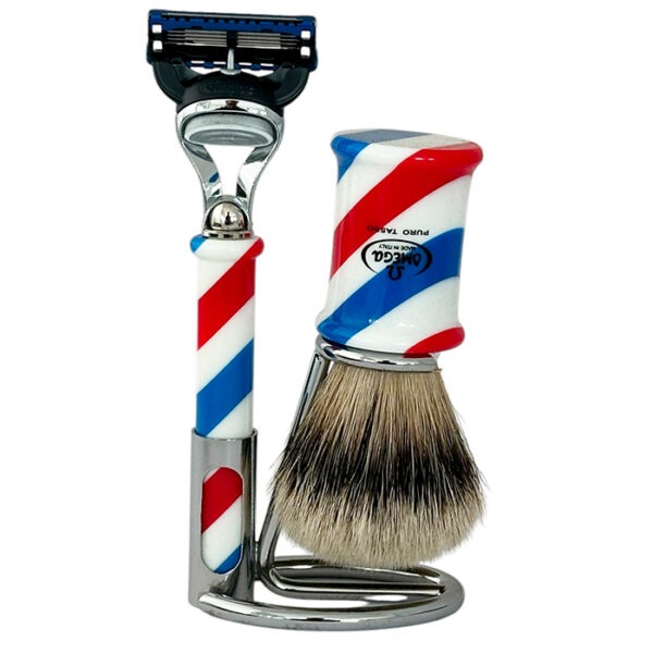 Omega Set Per Rasatura Pennello In Pura Setola Tasso + Rasoio